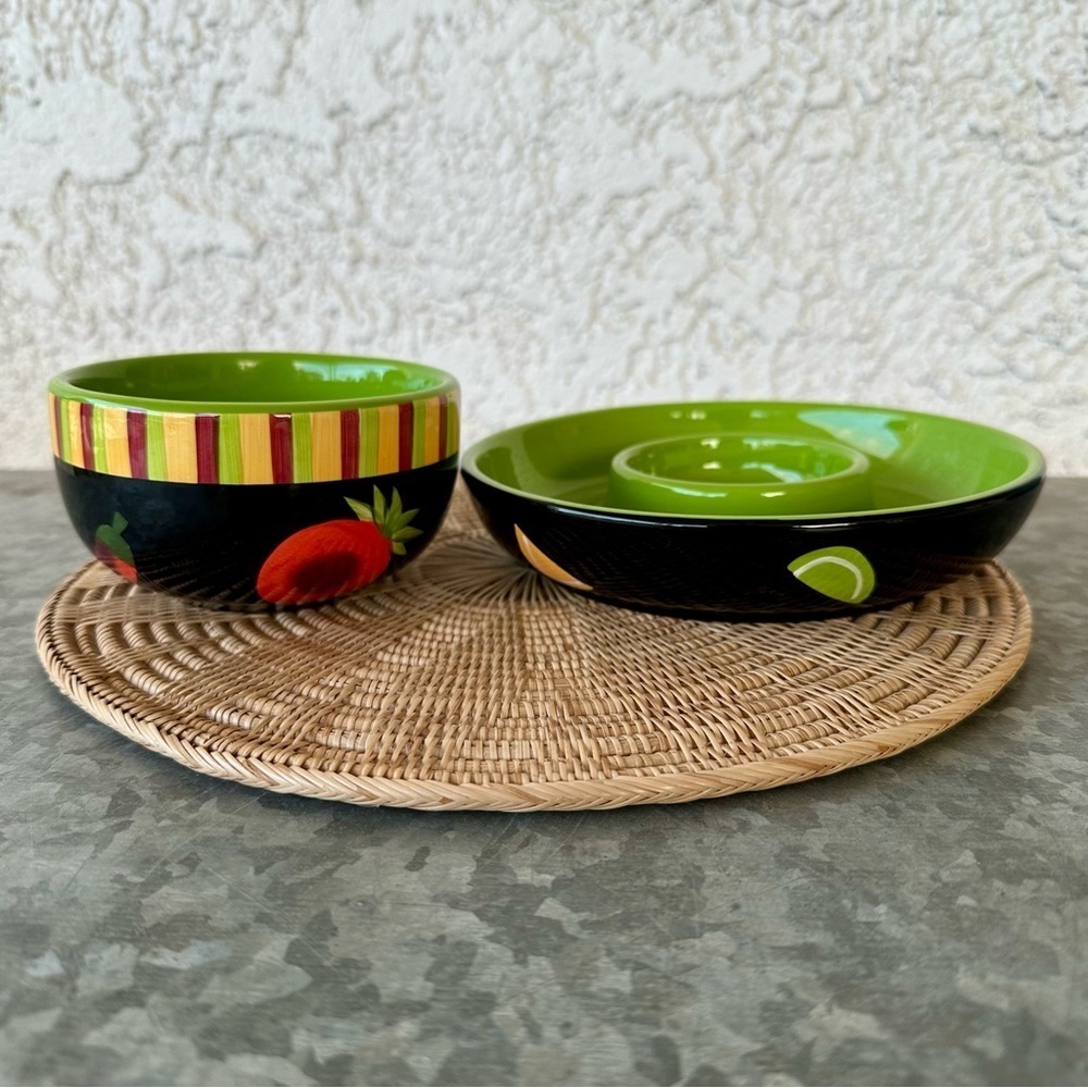 Crate & Barrel Ceramic Margarita Serving Set Chip Dip + Bowl‎